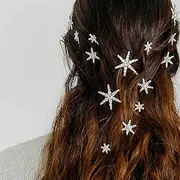 [TseenYi] Rhinestone Snowflake Hair Clip Star Hair Pins Winter Snowflake Bobby Pin Hair Silver Crystal Star Hair Clips Bobby Pins Snowflake Hair Pins Crystal Bridal Hair Clip Pack of 5