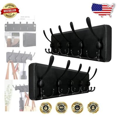 Space-Saving Rustic Coat Rack Wall Mounted with 5 Triple Hooks - Durable Design