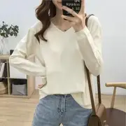 Long-Sleeve V-Neck Knit Top Fuchsia - One Size