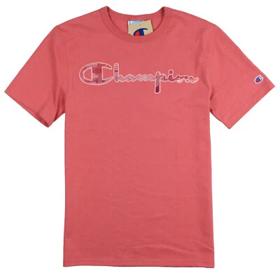 CHAMPION Heritage Textured Script Logo T-Shirt sz S Small Siesta Pink