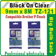 9mm x 8m Brother Black on Clear Compatible TZ-121 P-Touch Laminated Label Tape
