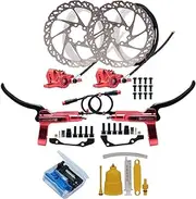 E-Bike Hydraulic Disc Brake Set, 2-pin Split-Type Power-Off Disc Brake, Double Piston, with Front and Rear 2300mm Hose/160mm Rotor/Tool ​​Right Holder, for Electric Bikes/Scooters(Red)