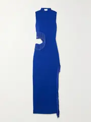 [Galvan] Galvan - Nova Beaded Fringed Cutout Jersey Gown - Royal blue - x small x small Blue