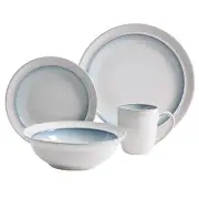 Gibson Elite Lawson 16 Piece Stoneware Dinnerware Set White/Teal 110957.16