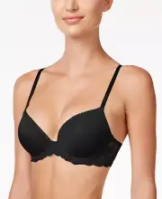 NWT! Calvin Klein Sz 36D Seductive Comfort Lace Push Up Demi Bra QF1444 Black