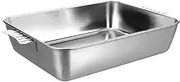 [PRETYZOOM] Roasting Pan, 30x20cm Stainless Steel Rectangular Baking Tray with Handle for Cooking Turkey Roast Beef Fish, Smoking and Grilling Drip Pan for Roasting Rack