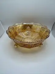 Vintage Fenton Marigold Carnival Glass Fantail Interior Butterfly & Berries Bowl