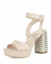 MIU MIU AMAZING NUDE PATENT SWAROVSKI CRYSTALS HEEL SANDALS EU 38.5 I LOVE SHOES