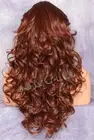 Full Heat OK Curly Long Human Hair Blend Wig Auburn mix Bangs 33-130 NWT WBSO