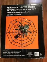 31” Animated Multi-Motion Lighted Spider & Web Halloween Decoration Vintage NOS