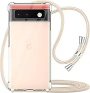 YESPURE for Google Pixel 6 Crossbody Case Clear Adjustable Shoulder Neck Lanyard Strap Cover Women Girls Soft Bumper Slim Shockproof Protective Phone Mobile Case for Pixel 6 - Beige