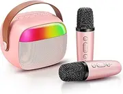 Mini Karaoke Machine for Adults, Portable Karaoke Speaker with 2 Wireless Microphones, Featuring Voice Changing Effects and LED Lights, Karaoke Device for Birthday, Party, Picnic