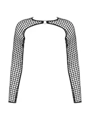 Women Fishnet See Through Cover Up Shrug Long Sleeve Crop Tops Shirts black M
