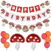 Pirese Mushroom Birthday Decorations, Mushroom Birthday Banner, Mushroom Party Decorations | Mushroom Decorations | Mushroom Party Supplies | Mushroom Banner | Red Mushroom Garland Decor Kit