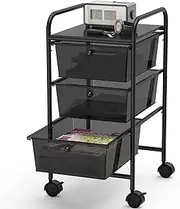 SimpleHouseware 3 Drawer Storage Cart, Art Craft Trolley with Drawers, Black