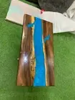 Blue Epoxy Resin Dining Table, Acacia Wooden Live Edge Table, Epoxy Walnut Decor