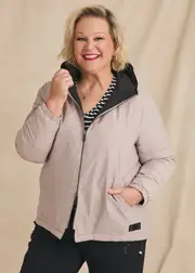 [Taking Shape] Taking Shape Reversible Shower Resist Ari Jacket Size 18 in Almond Beige / Black - Plus Size Women's Coats & Jackets Almond Beige / Black