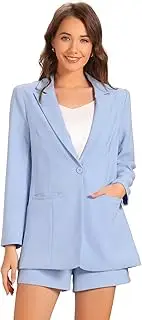 [Allegra K] 2 Piece Set for Women's Long Sleeves Blazer and Short Pants Suit Sets
