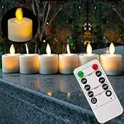 burning sister Battery Operated Led Remote Tea Lights Small Fake Votive Candles with Moving Flame Outdoor Flickering Flameless Electric Candle Light with Timer for Christmas-6 Pack