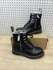 Dr. Martens 1460 Zipped HDW Black Boots Women Size 5 Rolled Smooth Side Zip New