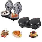 Double Waffle Iron, Heart Waffle Maker 1100W with LED Lamp, Belgian Waffle Maker for Breakfast and Snacks, Stainless Steel Waffle Iron with Nonstick Plates, Temperature Knob, Cool-Touch Handles