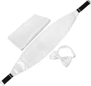 [DEARMAMY] Bow Tie Set Bow Tie Pocket Handkerchief Kit for Men's Formal Wear White