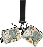 [FRODOTGV] Spring Flowers Daffodil Cactus Women's Change Wallet Card Cases Slim Detachable Key Chain Wallet Change Purse with Keychain for Women Men 2 Pcs, Spring Flowers Daffodil Cactus, 1 size