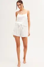 White Pyjamas Set Scoop Neck Cami Top & Shorts Satin - Size L, Women's Satin Set