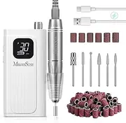 MelodySusie Nail Cutter, Rechargeable Professional Electric Nail File 30000 rpm, SC300F Nail Drill with LCD Display for Acrylic Nails and Gel Nails, Manicure Pedicure Set for Salon Home (White)