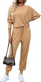 [difficort] Womens Two Piece Outfits Ribbed Knit Lounge Sets Long Batwing Sleeve Matching Set with Pockets