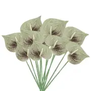 10Pcs 13" Artificial Anthurium Lily Flowers Floral Bouquet Decor, Grey Green