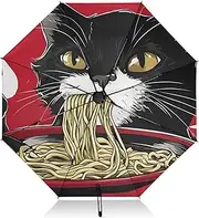 [PDZRMY] UV Protection Travel Umbrella Noodle Cat Black Compact for Rain and Sun - Auto Open and Close UPF 50+ Windproof Portable 46” Sun Umbrella for Women and Men