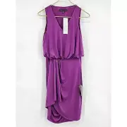 Aidan Mattox Cocktail Purple Ruched Plunging Fit Dress Size 4 NWT