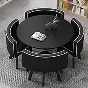 Round Office Conference Reception Table Dining Room Table Coffee Table Side Table for Kitchens, Reception Rooms, Cafes (Color : Black)