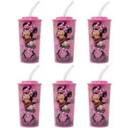 6-Pack Disney Minnie Mouse 16oz Reusable Sports Tumbler Drink Cups Lids & Straws