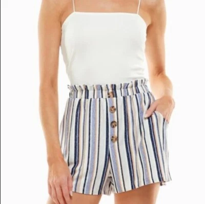 Ultra Flirt Womens Juniors Paperbag Waist Striped Romper Shorts Size XXL