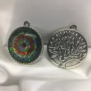Kaleidoscope~ Tree Of Life Glass Cabochons 1" Silver Bezel Pendant New 1461