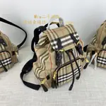 二手實拍 BURBERRY 雙肩包THE RUCKSACK小號 VINTAGE格紋拼標誌性條紋軍旅背包 80171641