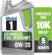 Mobil 1 Advanced Fuel Economy Full Synthetic Motor Oil 0W-20, 5 Quart