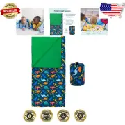 Lightweight Kids Sleeping Bag for Camping - Vibrant Dinosaur Print, 57 x 30 Inch