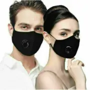 2 reusable black cotton face mask with valve, + 4 PM2.5 filters, US seller