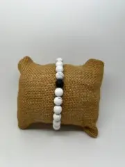Black Onyx and White Howlite Stone Beaded Bracelet 8mm Elastic Rope