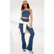 Dark Blue Contour Sculpt Foldover Pant, Dark Blue