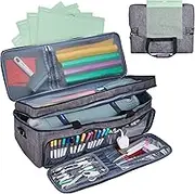 NICOGENA Double Layer Carrying Case with Mat Pocket for Cricut Explore Air 2, Cricut Maker, Multi Large Front Pockets for Tools Accessories and Supplies, Grey
