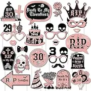 Cheereveal 24Pcs 30th Birthday Photo Booth Props, Death to My 20s Decorations, Black & Rose Gold