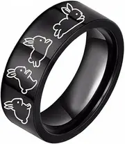 [OIDIMS] Cute Rabbit Band Ring for Women Men Promise Engagement Wedding Rings for Couples Bunny Animal Funny Stainless Steel Polished Comfort Fit Easter Christmas Friendship Graduation Gift