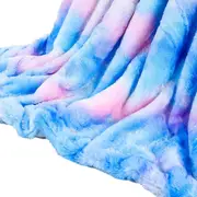 Ombre Blue Purple Soft Faux Fur Plush Blanket Winter Warmers Blankets