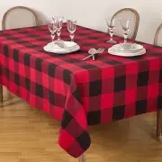 Red and Black Rustic Buffalo Plaid Cotton Tablecloth – 90"x90" Square