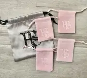 Lot of 5 Small Velvet Satin Gift Bags Drawstring Jewelry Pouches Pink Gray