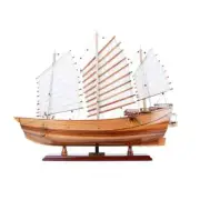 Chinese Junk Wooden Ship Model | Handcrafted Boat W/ Wooden Stand & Metal Plate